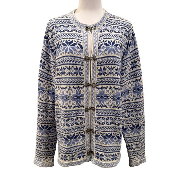 Croft & Barrow Sweaters - Croft Barrow Nordic Fair Isle Cardigan Blue White XL Snow Ski Grandmacore Cabin